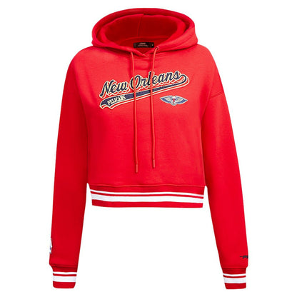 New Orleans Pelicans Pro Standard Women's Script Tail Cropped Pullover Hoodie - Red shop