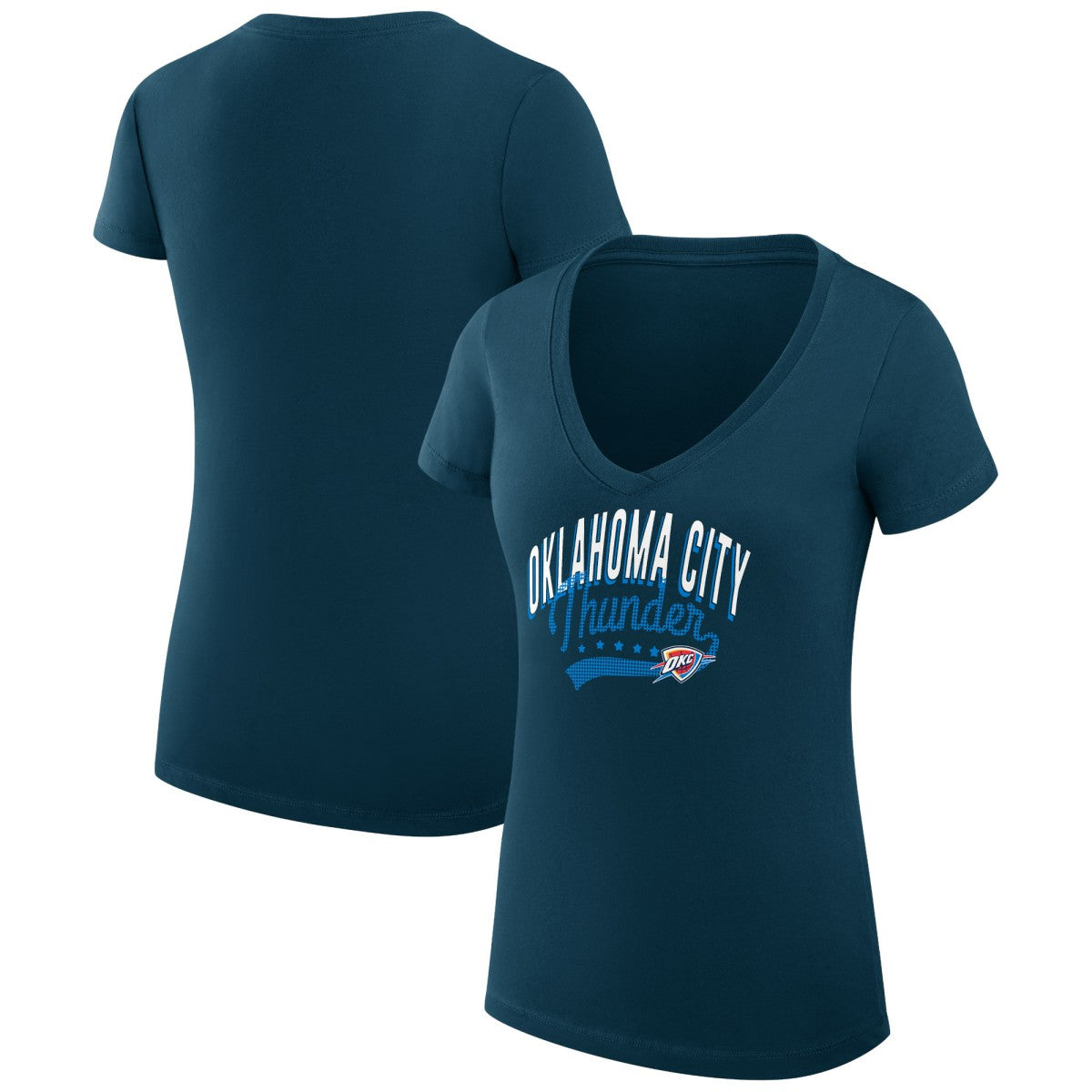 Oklahoma City Thunder G-III 4Her by Carl Banks Women's Super-Slim Fit Lightweight Filigree Logo V-Neck T-Shirt - Navy on sale