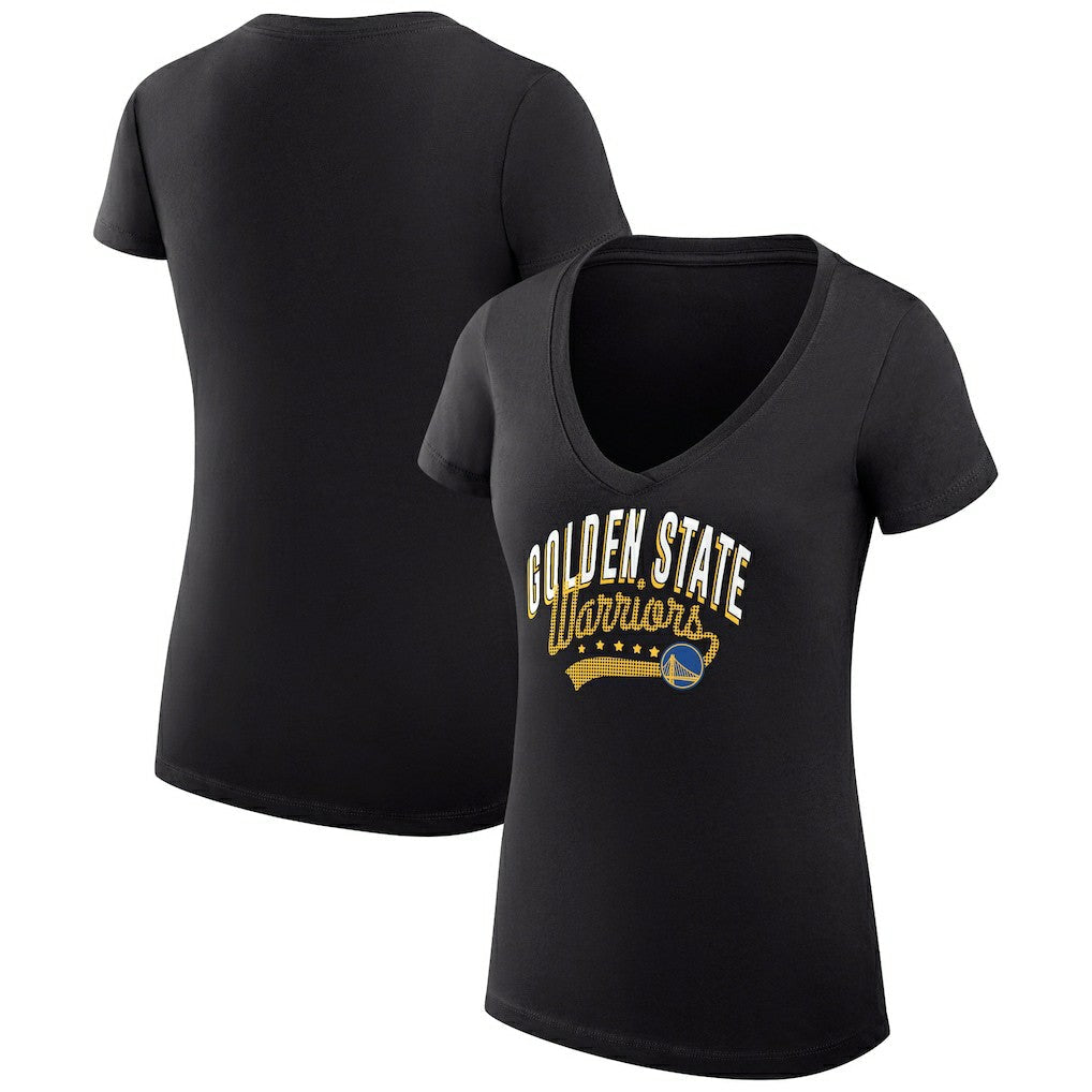 Golden State Warriors G-III 4Her by Carl Banks Women's Super-Slim Fit Lightweight Filigree Logo V-Neck T-Shirt sale - Black for sale