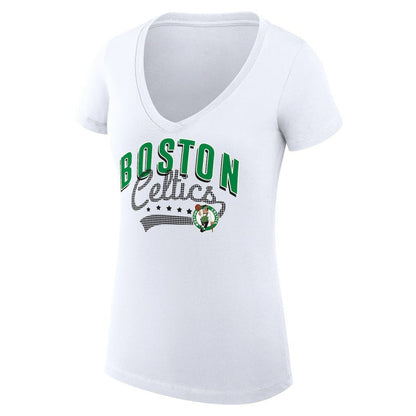 Boston Celtics G-III 4Her by Carl Banks Women's Super-Slim Fit Lightweight Filigree Logo V-Neck T-Shirt - White sale