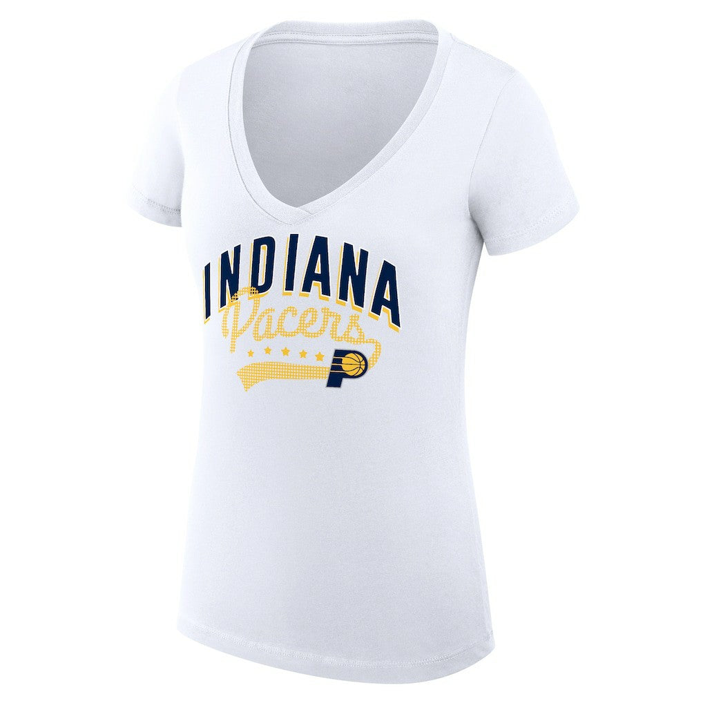 Indiana Pacers G-III 4Her by Carl Banks Women's Super-Slim Fit Lightweight Filigree Logo V-Neck T-Shirt - White discount