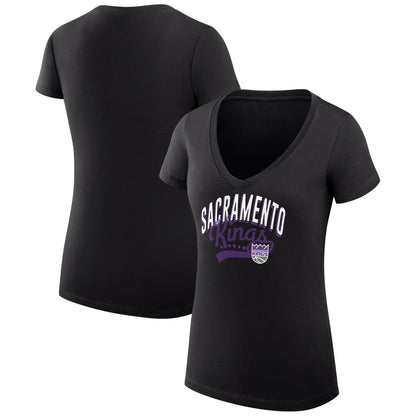 Sacramento Kings G-III 4Her by Carl Banks Women's Super-Slim Fit Lightweight Filigree Logo V-Neck T-Shirt - Black shop