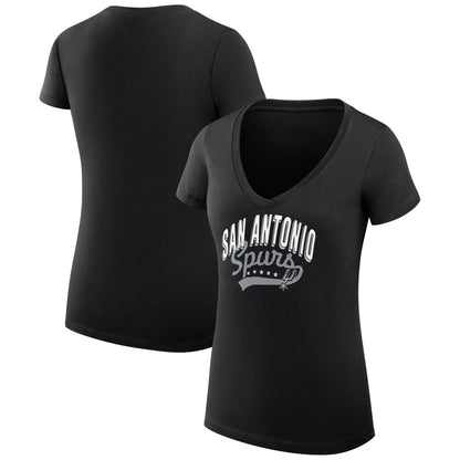 San Antonio Spurs G-III 4Her by Carl Banks Women's Super-Slim Fit Lightweight Filigree Logo V-Neck T-Shirt - Black on sale