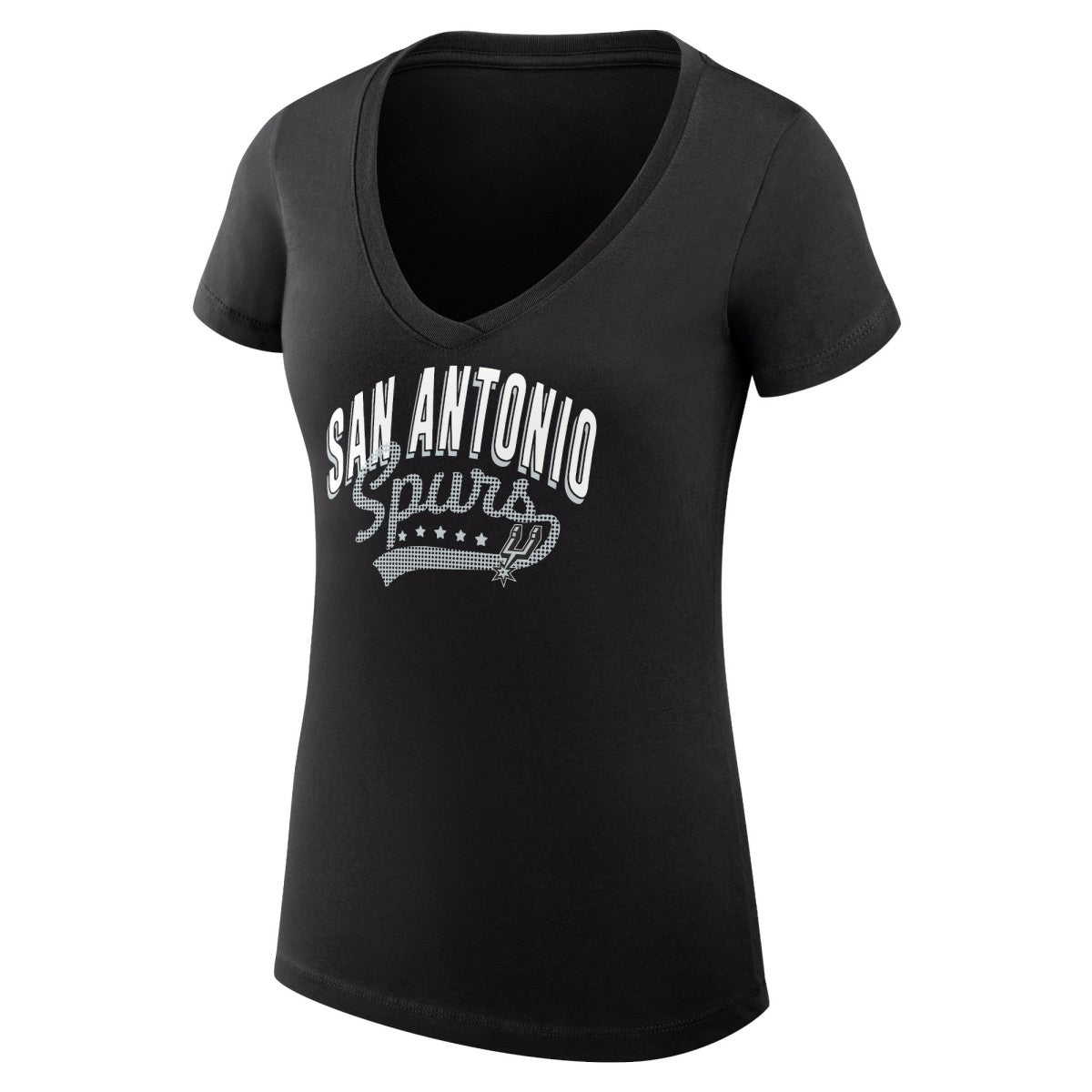 San Antonio Spurs G-III 4Her by Carl Banks Women's Super-Slim Fit Lightweight Filigree Logo V-Neck T-Shirt - Black on sale