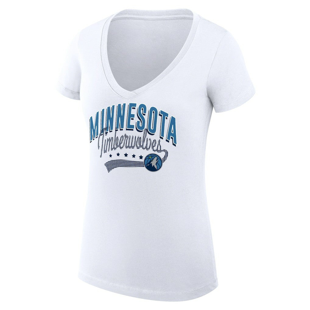 Minnesota Timberwolves G-III 4Her by Carl Banks Women's Super-Slim Fit Lightweight Filigree Logo V-Neck T-Shirt - White cheap