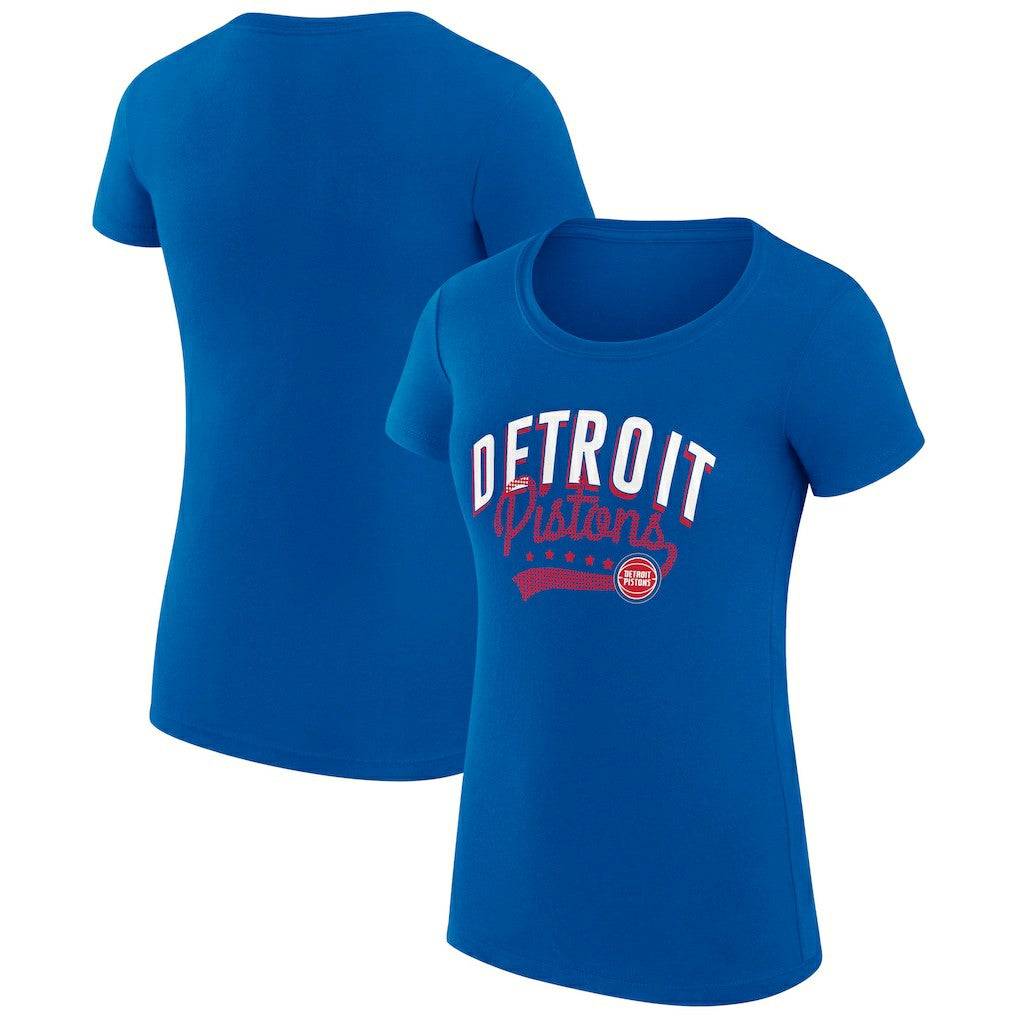 Detroit Pistons G-III 4Her by Carl Banks Women's Super-Slim Fit Lightweight Filigree Logo T-Shirt - Blue for sale