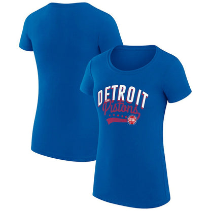 Detroit Pistons G-III 4Her by Carl Banks Women's Super-Slim Fit Lightweight Filigree Logo T-Shirt - Blue for sale