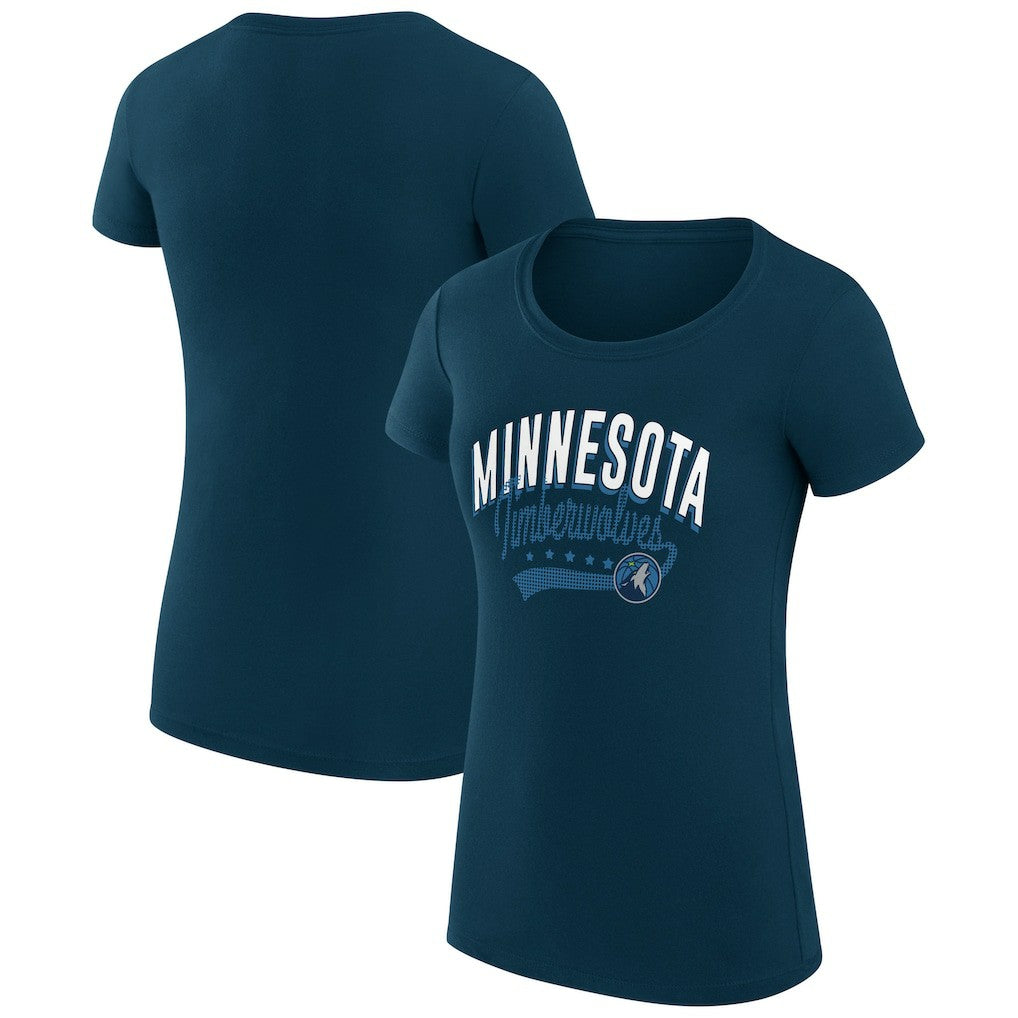 Minnesota Timberwolves G-III 4Her by Carl Banks Women's Super-Slim Fit Lightweight Filigree Logo T-Shirt - Navy on sale