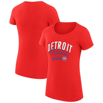 Detroit Pistons G-III 4Her by Carl Banks Women's Super-Slim Fit Lightweight Filigree Logo T-Shirt - Red for sale