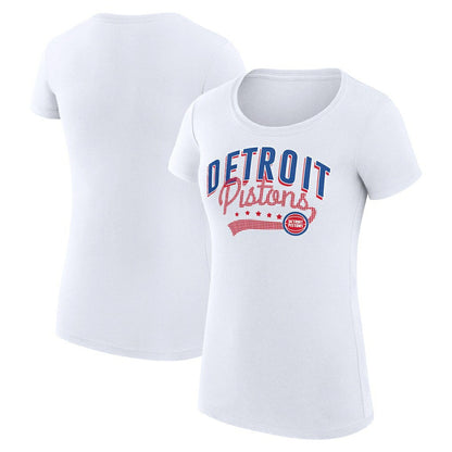 Detroit Pistons G-III 4Her by Carl Banks Women's Super-Slim Fit Lightweight Filigree Logo T-Shirt - White on sale