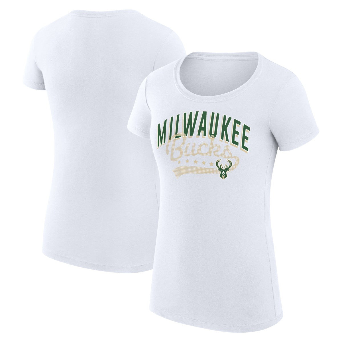 Milwaukee Bucks G-III 4Her by Carl Banks Women's Super-Slim Fit Lightweight Filigree Logo T-Shirt - White outlet