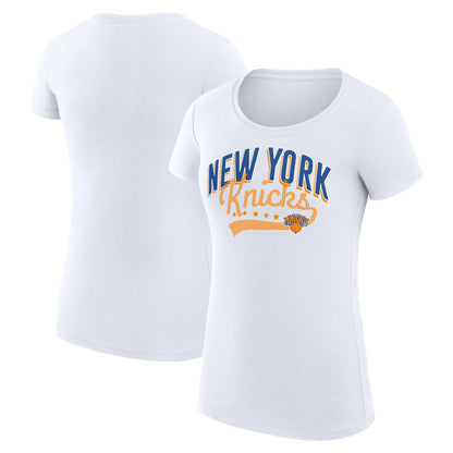 New York Knicks G-III 4Her by Carl Banks Women's Super-Slim Fit Lightweight Filigree Logo T-Shirt - White online