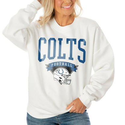 Indianapolis Colts Gameday Couture Women's Oversized Yard Line Tri-Blend Pullover Sweatshirt - White on sale