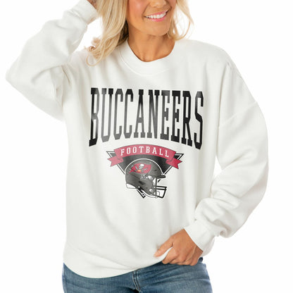 Tampa Bay Buccaneers Gameday Couture Women's Oversized Yard Line Tri-Blend Pullover Sweatshirt - White for sale