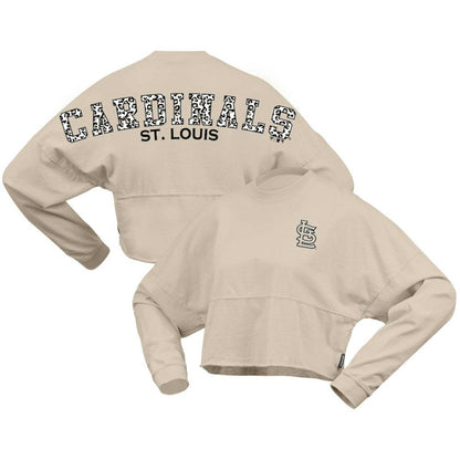 St. Louis Cardinals Women's Long Sleeve Cropped Jersey T-Shirt - Cream