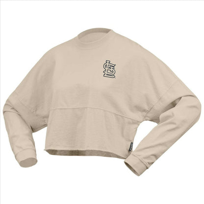 St. Louis Cardinals Women's Long Sleeve Cropped Jersey T-Shirt - Cream