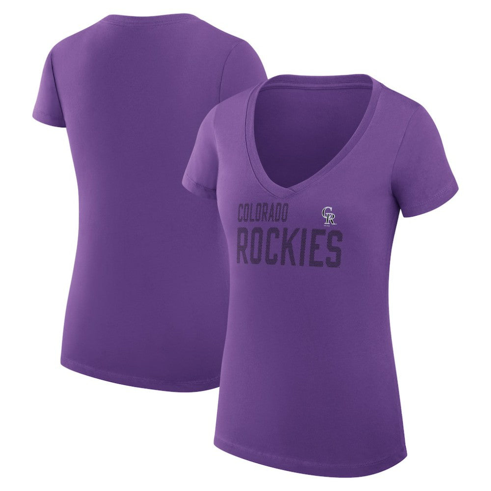 Colorado Rockies G-III 4Her by Carl Banks Women's Super-Slim Fit Lightweight Dot Print V-Neck T-Shirt - Purple