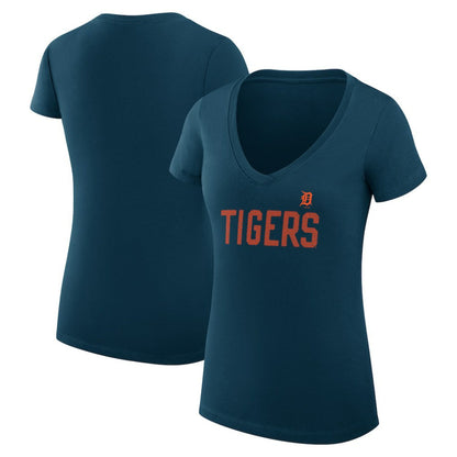 Detroit Tigers G-III 4Her by Carl Banks Women's Super-Slim Fit Lightweight Dot Print V-Neck T-Shirt - Navy