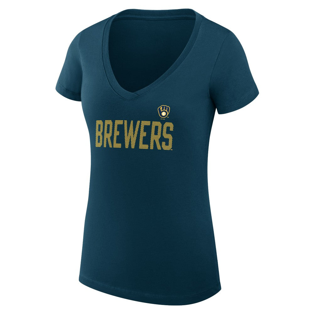 Milwaukee Brewers G-III 4Her by Carl Banks Women's Super-Slim Fit Lightweight Dot Print V-Neck T-Shirt - Navy