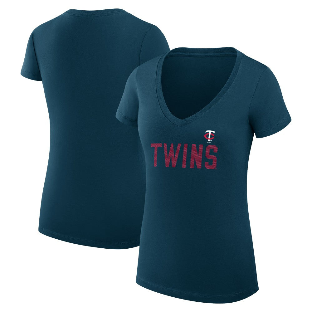Minnesota Twins G-III 4Her by Carl Banks Women's Super-Slim Fit Lightweight Dot Print V-Neck T-Shirt - Navy