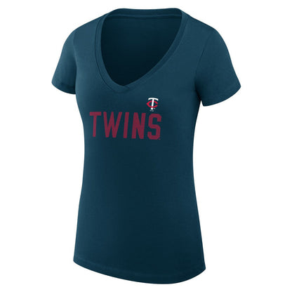 Minnesota Twins G-III 4Her by Carl Banks Women's Super-Slim Fit Lightweight Dot Print V-Neck T-Shirt - Navy