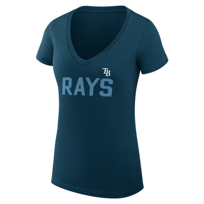Tampa Bay Rays G-III 4Her by Carl Banks Women's Super-Slim Fit Lightweight Dot Print V-Neck T-Shirt - Navy