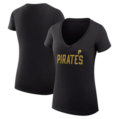 Pittsburgh Pirates G-III 4Her by Carl Banks Women's Super-Slim Fit Lightweight Dot Print V-Neck T-Shirt - Black