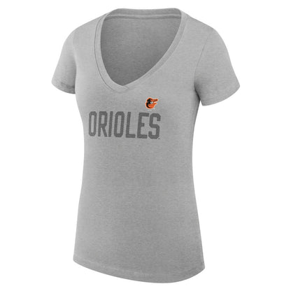 Baltimore Orioles G-III 4Her by Carl Banks Women's Super-Slim Fit Lightweight Dot Print V-Neck T-Shirt - Gray