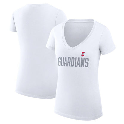 Cleveland Guardians G-III 4Her by Carl Banks Women's Super-Slim Fit Lightweight Dot Print V-Neck T-Shirt - White
