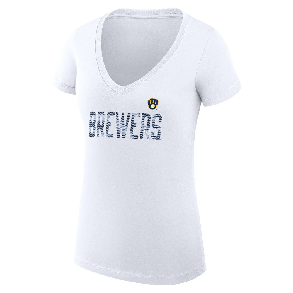 Milwaukee Brewers G-III 4Her by Carl Banks Women's Super-Slim Fit Lightweight Dot Print V-Neck T-Shirt - White