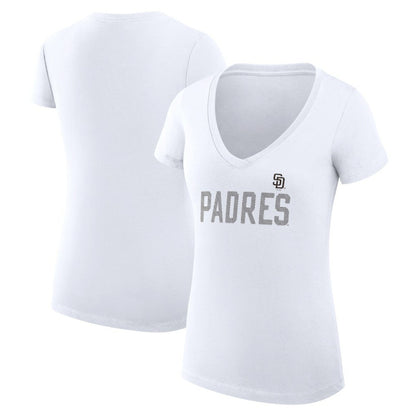 San Diego Padres G-III 4Her by Carl Banks Women's Super-Slim Fit Lightweight Dot Print V-Neck T-Shirt - White