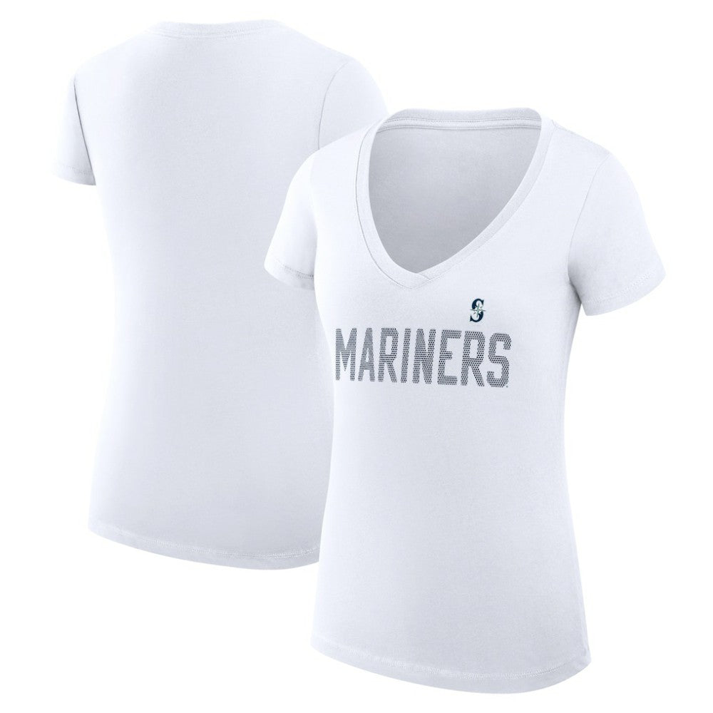 Seattle Mariners G-III 4Her by Carl Banks Women's Super-Slim Fit Lightweight Dot Print V-Neck T-Shirt - White