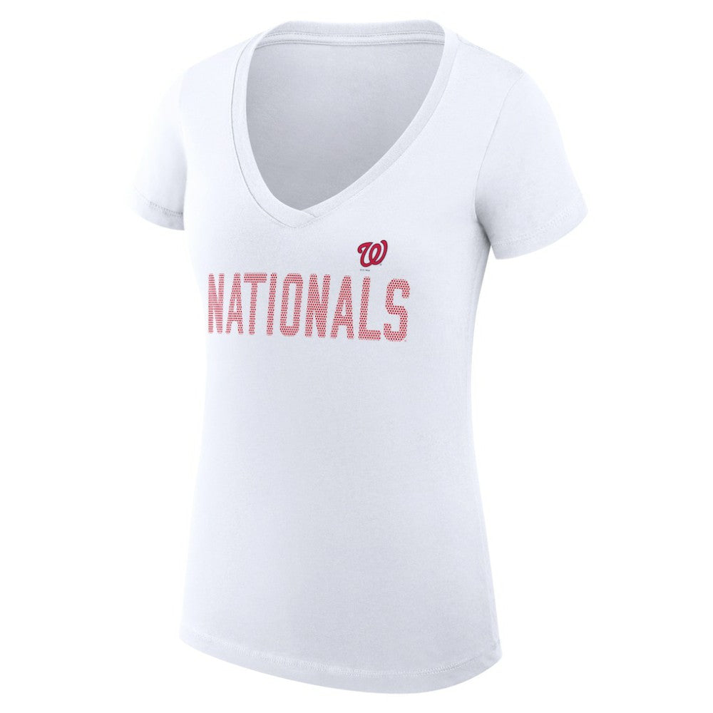 Washington Nationals G-III 4Her by Carl Banks Women's Super-Slim Fit Lightweight Dot Print V-Neck T-Shirt - White