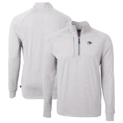 Kansas City Chiefs Cutter & Buck Big & Tall Adapt Eco Knit Quarter-Zip Pullover Top - Heather Gray on sale