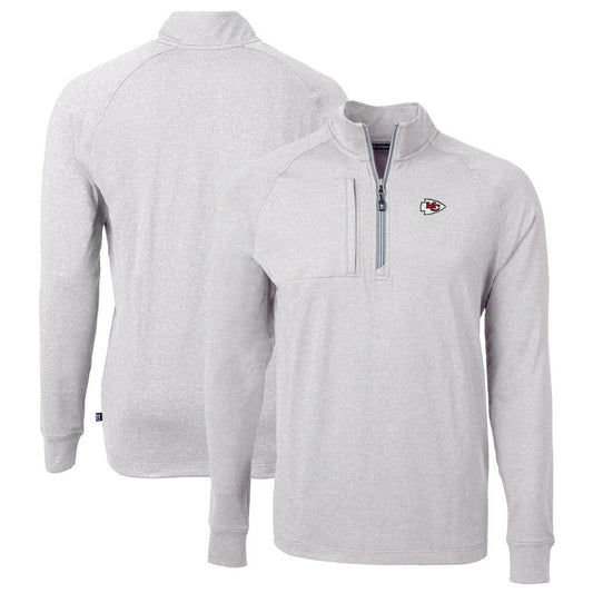 Kansas City Chiefs Cutter & Buck Big & Tall Adapt Eco Knit Quarter-Zip Pullover Top - Heather Gray on sale