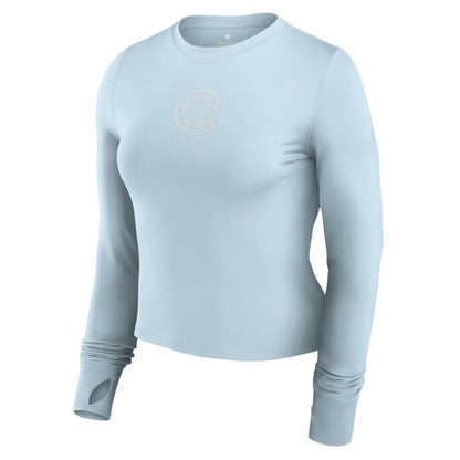 Chicago Cubs Women's Studio Fitted Long Sleeve Gym Top  - Light Blue