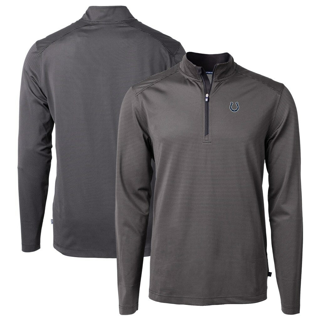 Indianapolis Colts Cutter & Buck Virtue Eco Pique Micro Stripe Recycled Quarter-Zip Pullover Top - Black/Gray outlet
