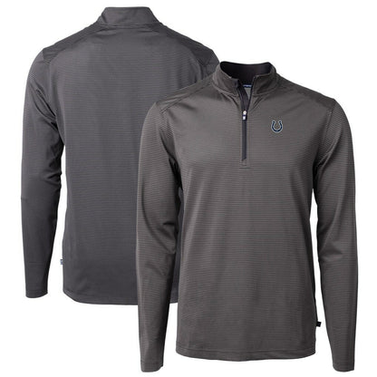 Indianapolis Colts Cutter & Buck Virtue Eco Pique Micro Stripe Recycled Quarter-Zip Pullover Top - Black/Gray outlet