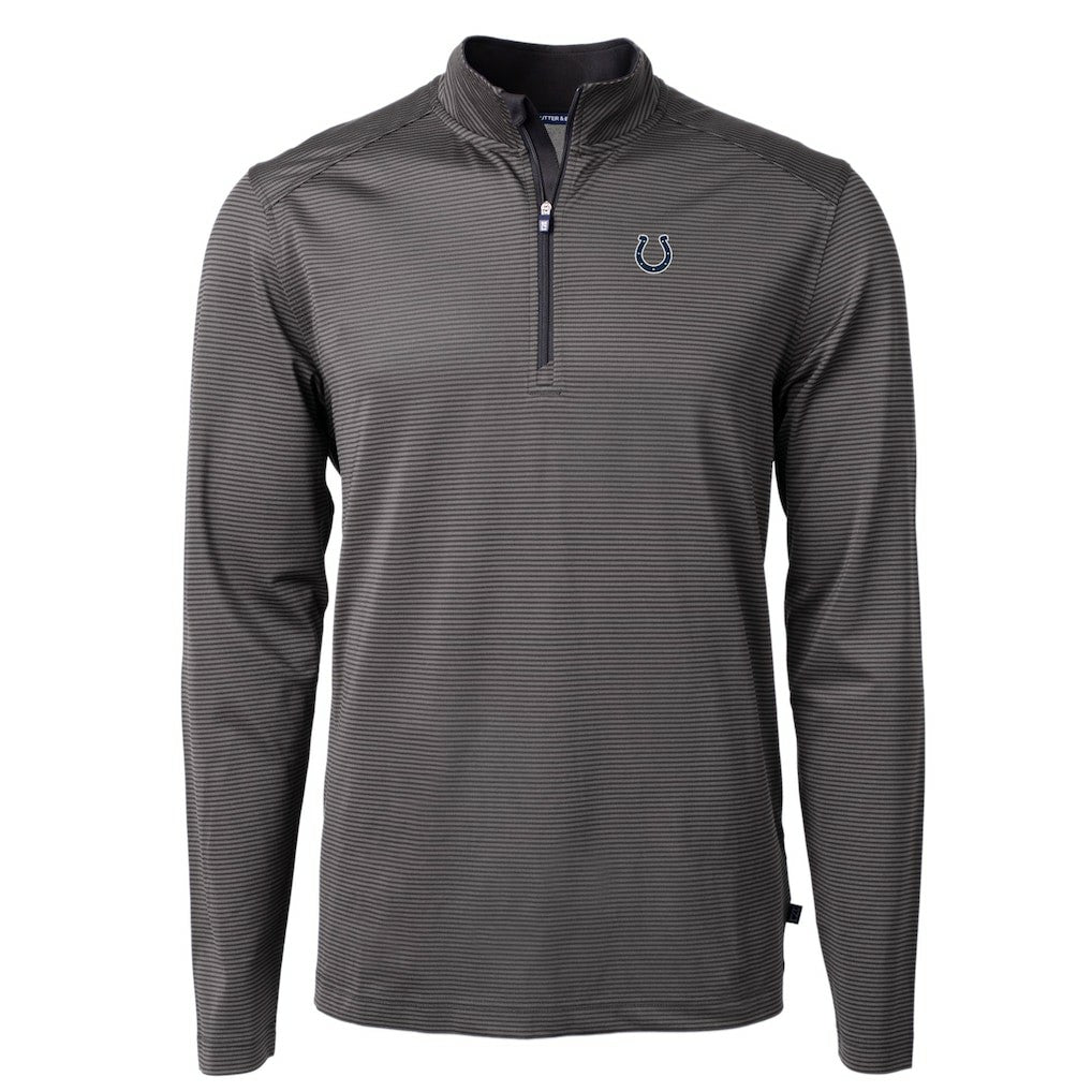 Indianapolis Colts Cutter & Buck Virtue Eco Pique Micro Stripe Recycled Quarter-Zip Pullover Top - Black/Gray outlet