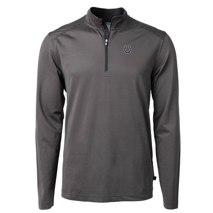Indianapolis Colts Cutter & Buck Virtue Eco Pique Micro Stripe Recycled Quarter-Zip Pullover Top - Black/Gray outlet