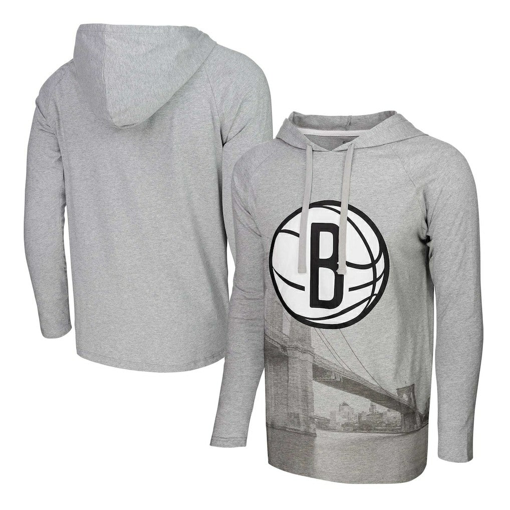 Brooklyn Nets Stadium Essentials Atrium Raglan Long Sleeve Hoodie T-Shirt - Heather Gray on sale