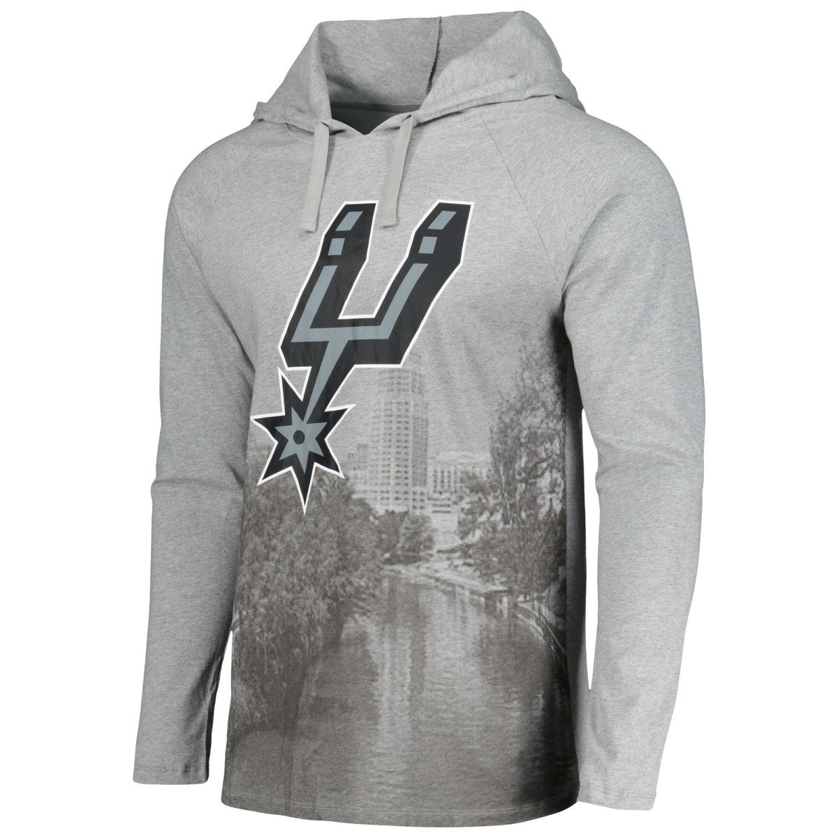 San Antonio Spurs Stadium Essentials Atrium Raglan Long Sleeve Hoodie T-Shirt - Heather Gray sale