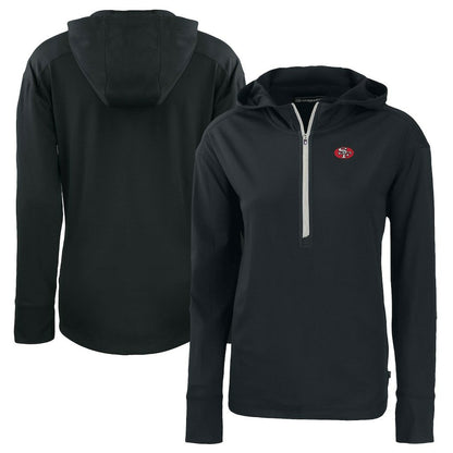 San Francisco 49ers Cutter & Buck Women's Throwback Daybreak Eco Recycled Half-Zip Hoodie - Black discount