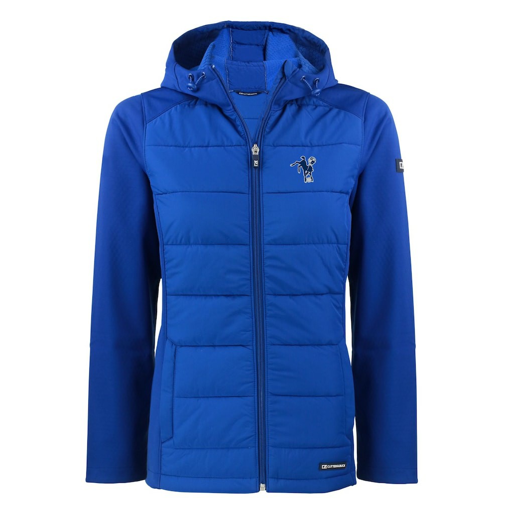 Indianapolis Colts Cutter & Buck Women's Throwback Evoke Hybrid Eco Softshell Recycled Full-Zip Hoodie Jacket - Royal for sale