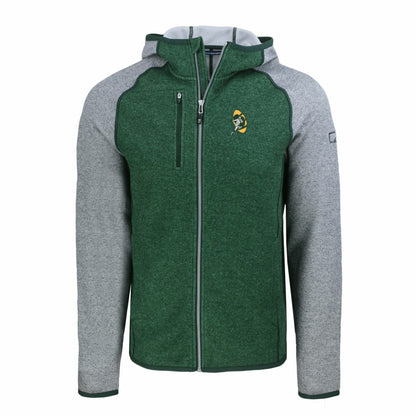 Green Bay Packers Cutter & Buck Throwback Mainsail Sweater-Knit Full-Zip Hoodie - Heather Green/Heather Gray for sale