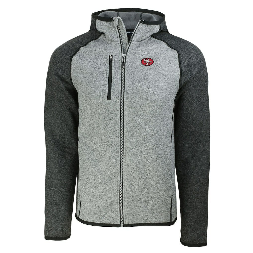San Francisco 49ers Cutter & Buck Throwback Mainsail Sweater-Knit Full-Zip Hoodie - Heather Gray/Heather Charcoal sale