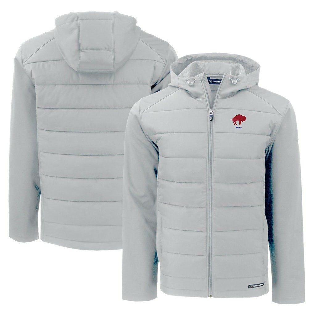 Buffalo Bills Cutter & Buck Throwback Evoke Hybrid Eco Softshell Recycled Full-Zip Hoodie Jacket - Gray for sale