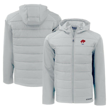 Buffalo Bills Cutter & Buck Throwback Evoke Hybrid Eco Softshell Recycled Full-Zip Hoodie Jacket - Gray for sale