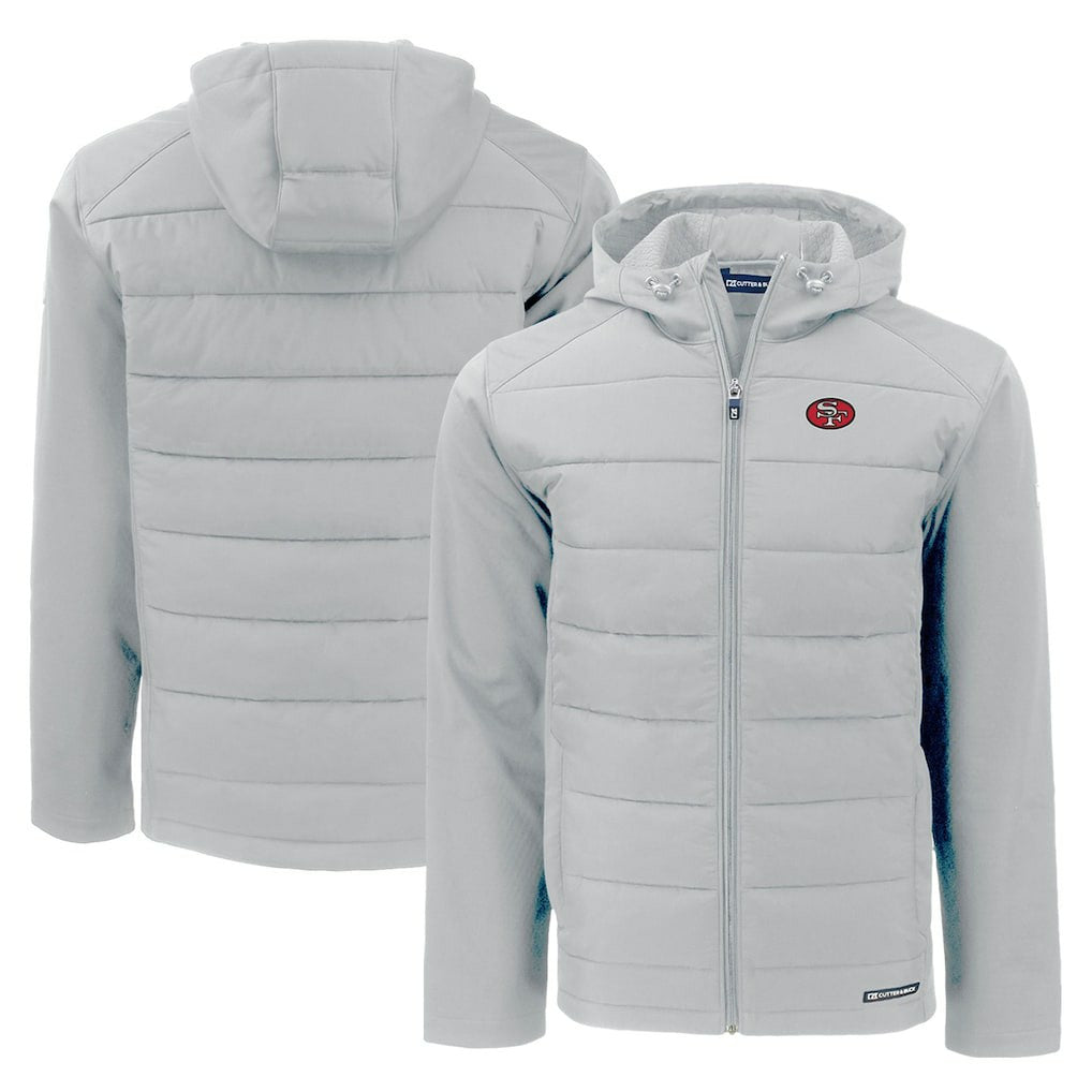 San Francisco 49ers Cutter & Buck Throwback Evoke Hybrid Eco Softshell Recycled Full-Zip Hoodie Jacket - Gray discount