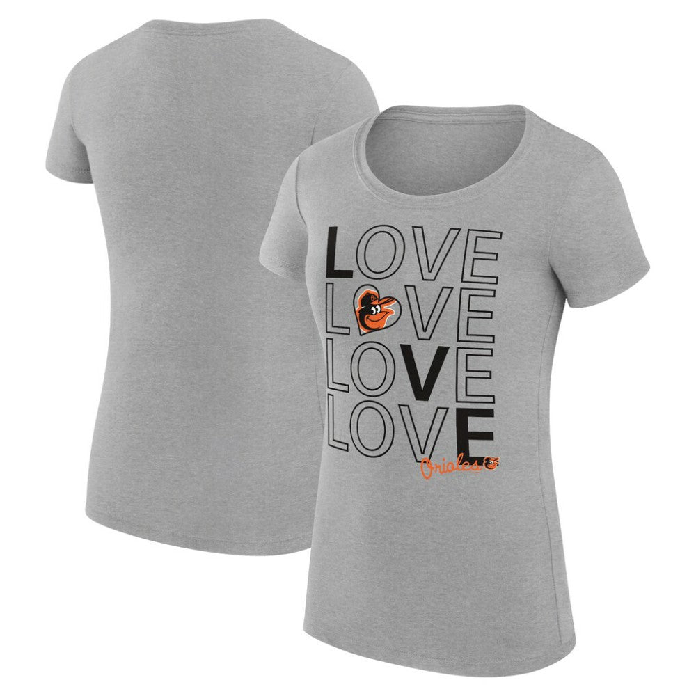 Baltimore Orioles G-III 4Her by Carl Banks Women's Super-Slim Fit Lightweight Love Graphic Team T-Shirt - Heather Gray